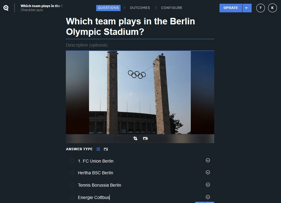 Screenshot of a quiz created with Qzzr