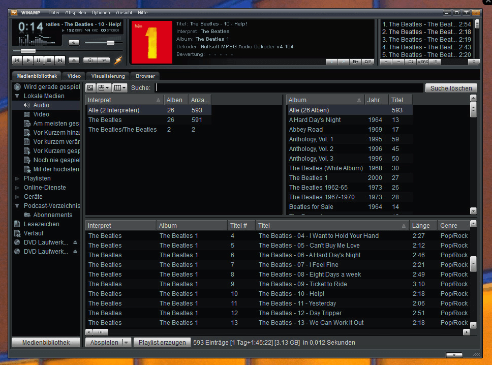 View of the Winamp player