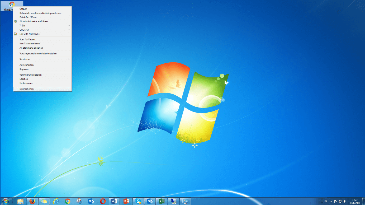 Windows 7: Context menu.