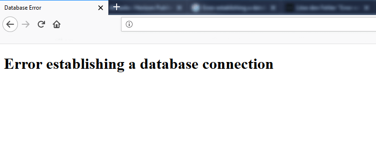 Screenshot of the database error "Error establishing a database connection"