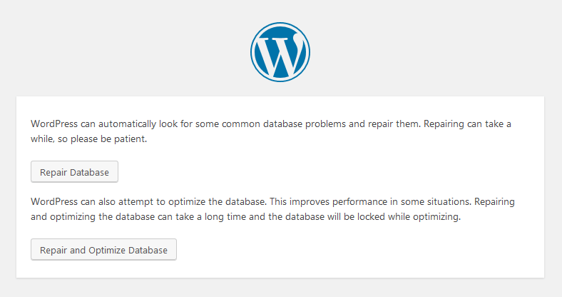 WordPress’ database repair tool in the browser