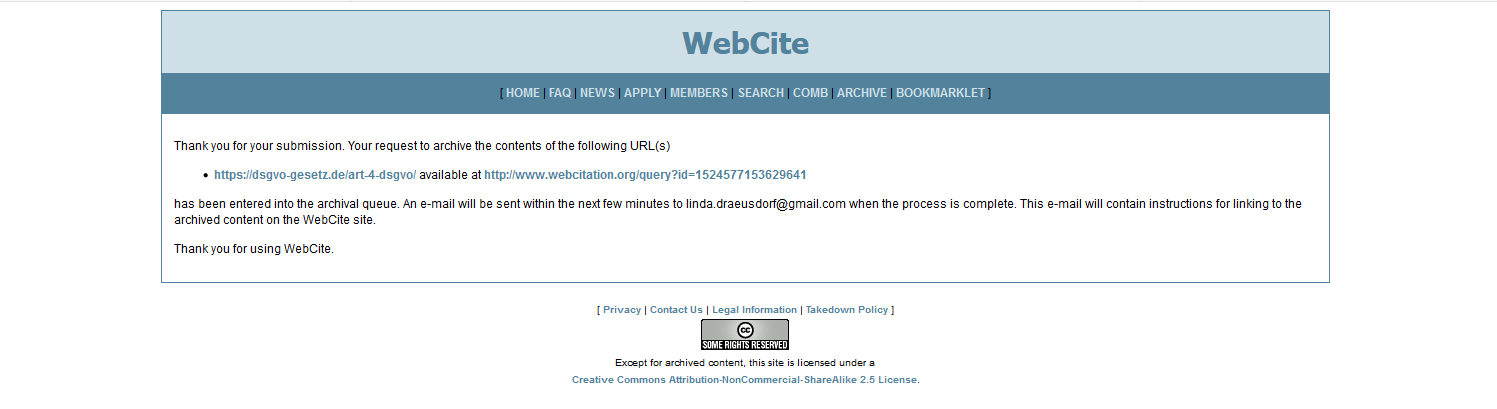WebCite message that the source has been added to the archive queue