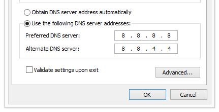 DNS server settings for Windows