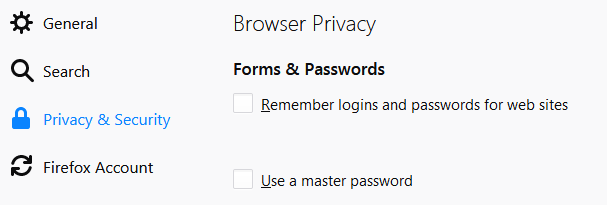 Firefox browser: Privacy & Security