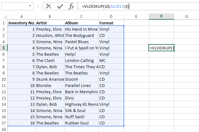 An example of VLOOKUP with corresponding data collection