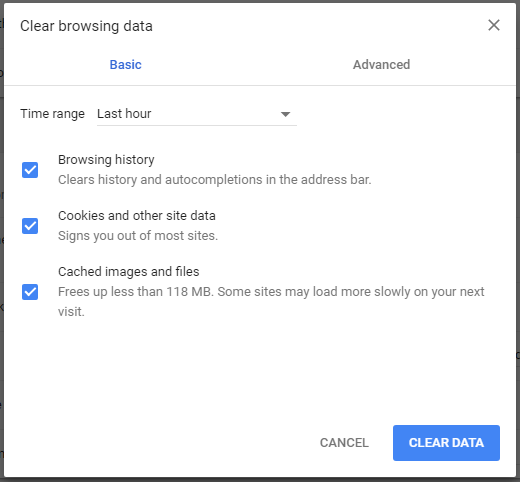 Chrome: Clear browsing data
