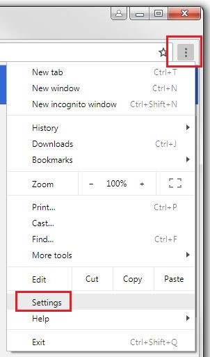Google Chrome: menu access via the three-point button