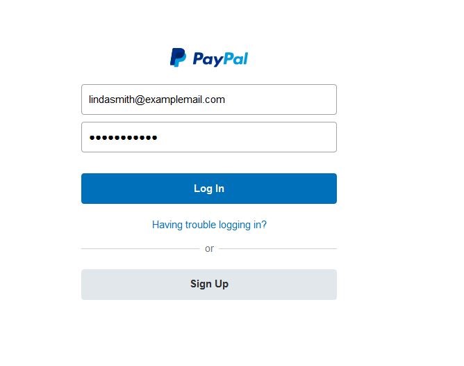 PayPal’s log-in menu.