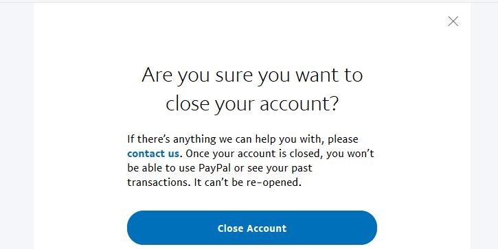 PayPal: close account