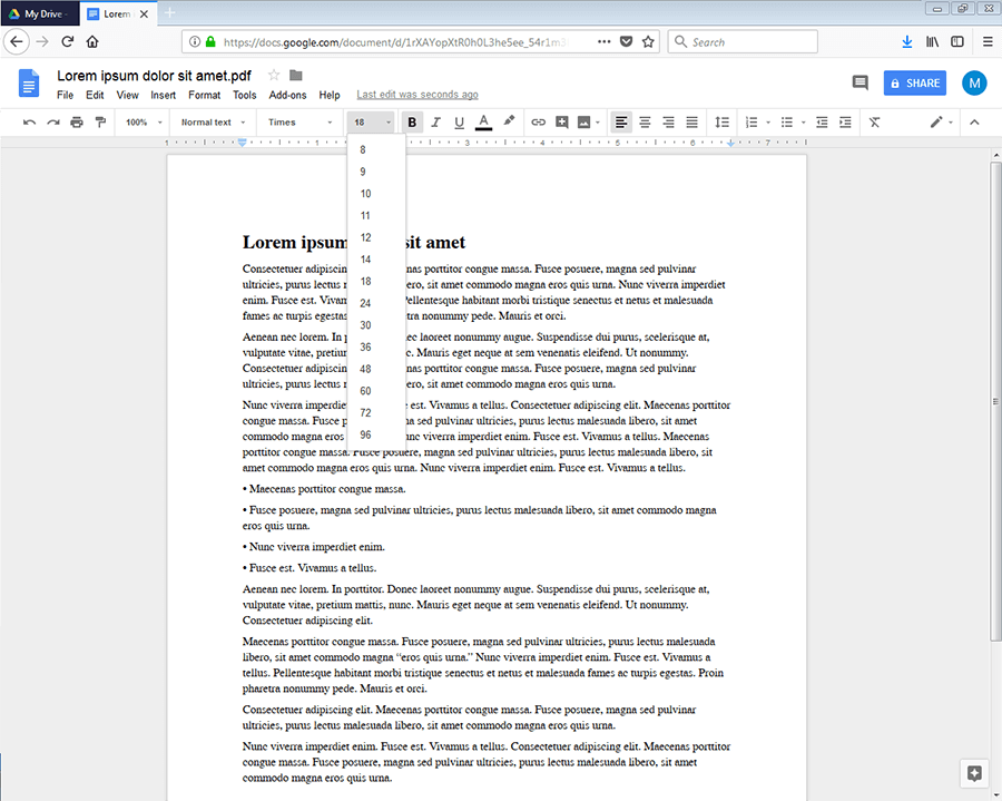 Editing a PDF in Google Docs