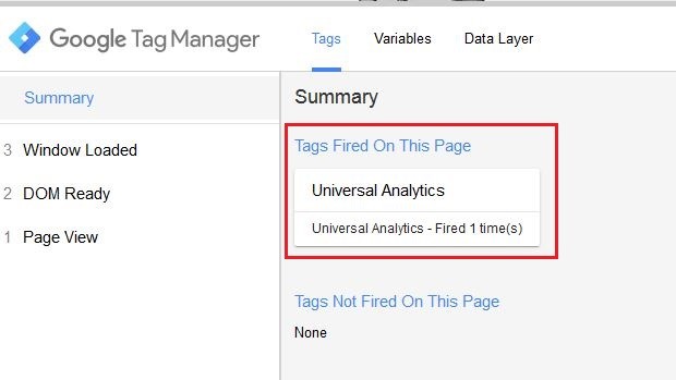 Google Tag Manager console: summary