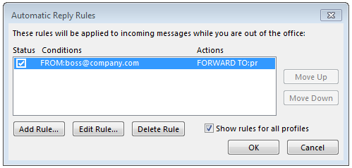 Overview of rules for out-of-office replies in Outlook