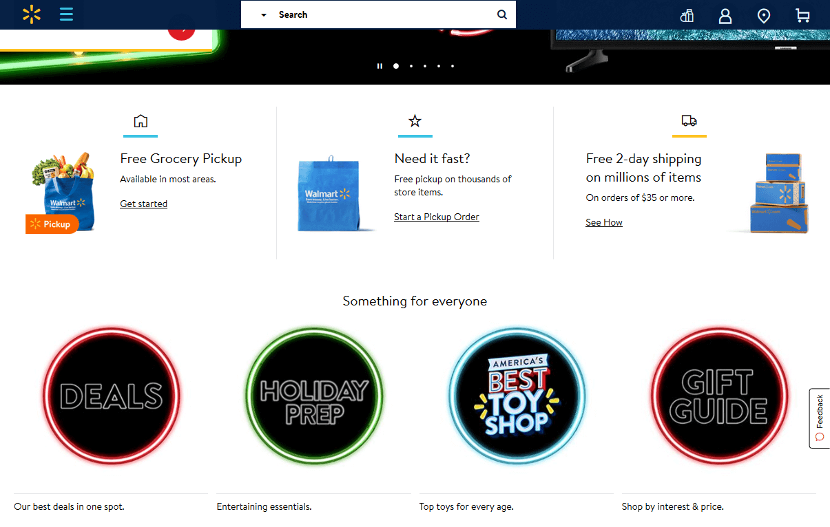 Screenshot of Walmart’s homepage