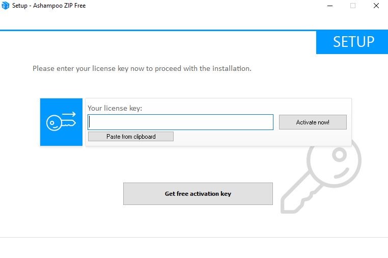 Input field for the license key for Ashampoo ZIP Free