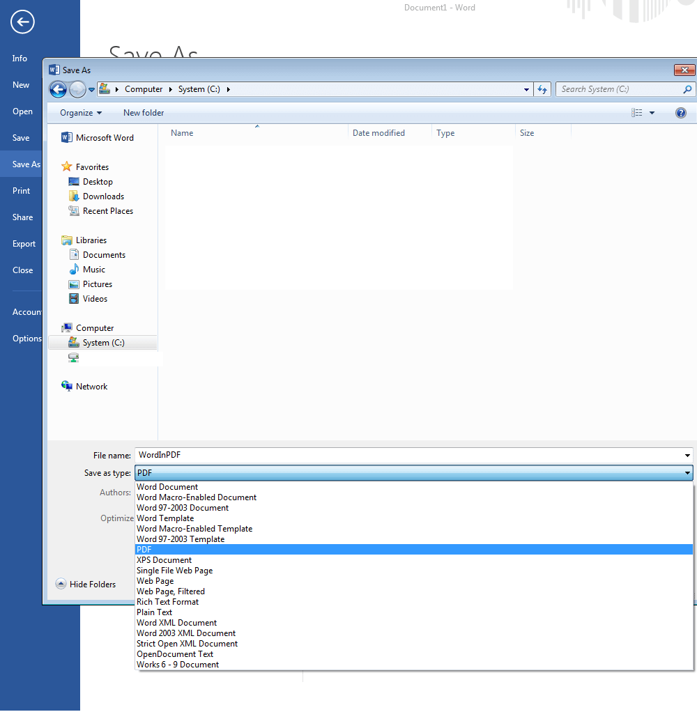 ‘Save As’ window in Word