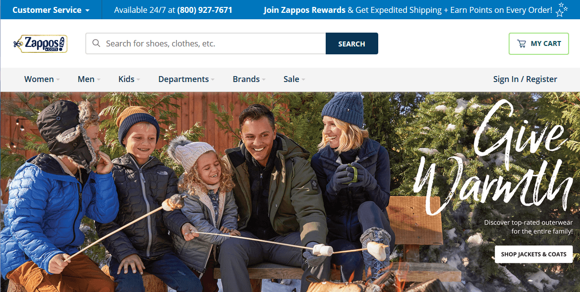 Screenshot of Zappos.com’s homepage