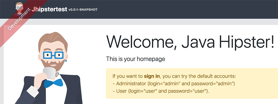 JHipster website “Welcome, Java Hipster!”
