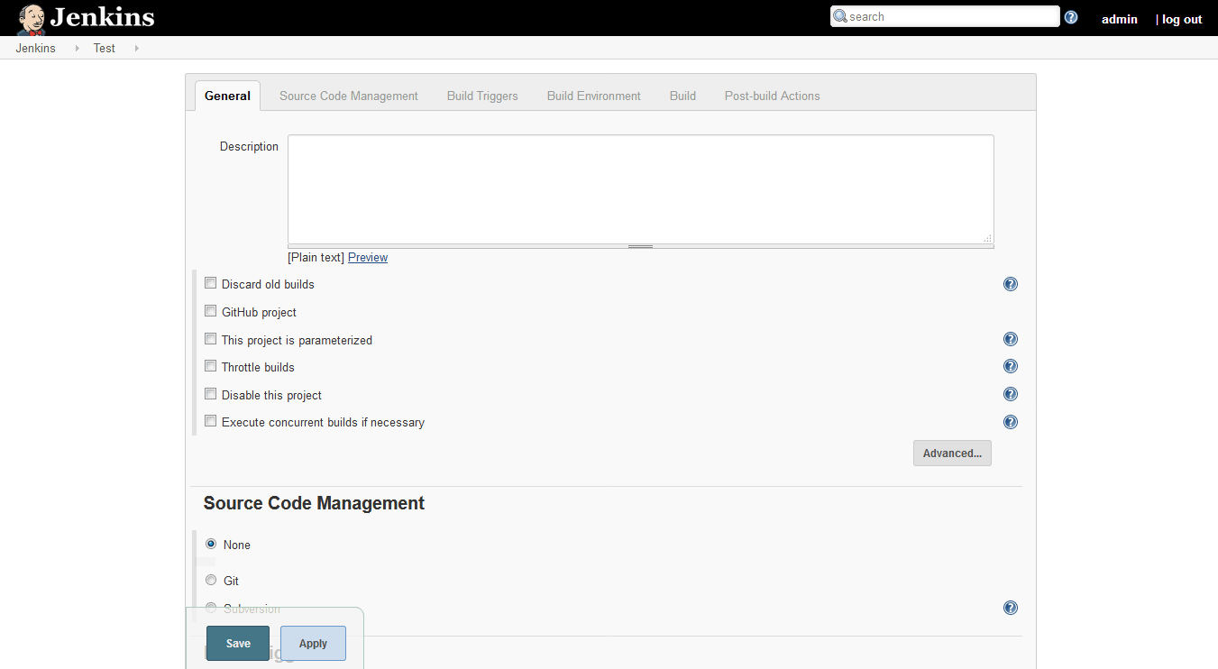 Setting options for a project in Jenkins