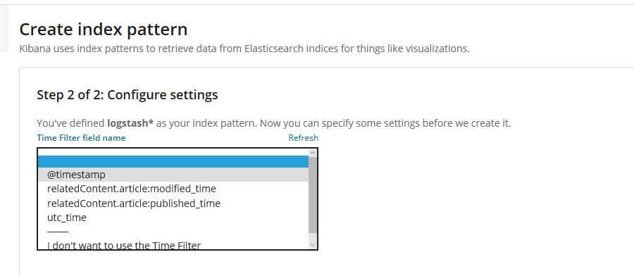 Kibana: time filter configuration menu for the logstash* pattern