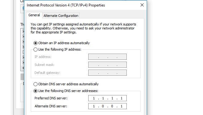 Internet Protocol Version 4 (TCP/IPv4): menu “Properties”