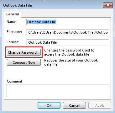 Outlook Data File menu