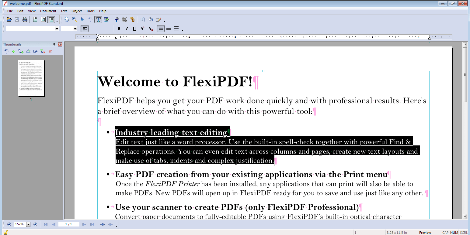 Text editing function in FlexiPDF