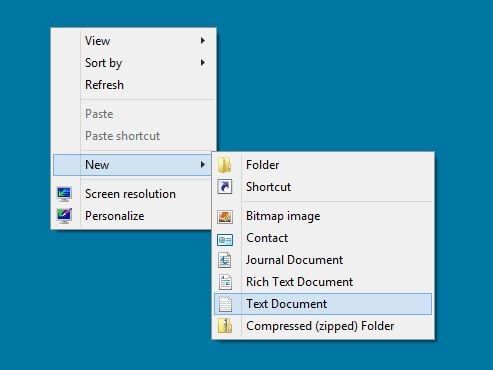 Windows 8: desktop menu