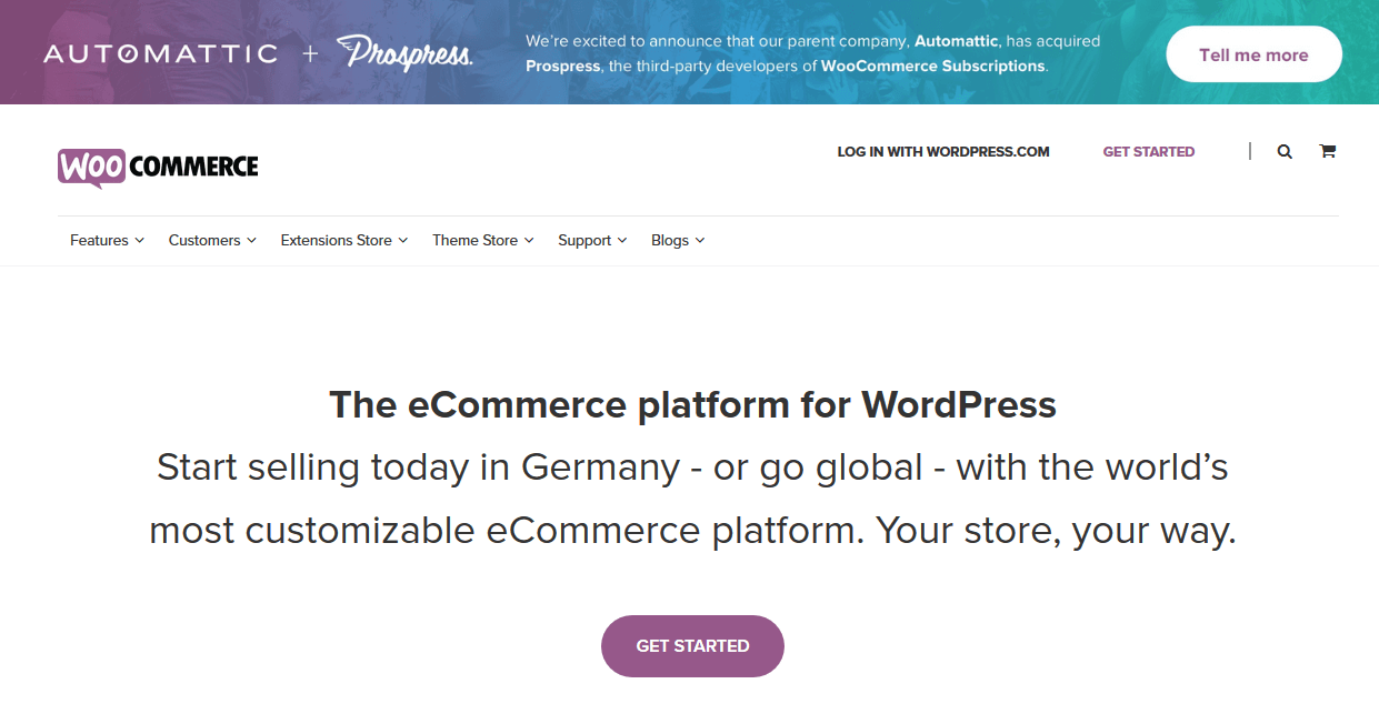 Website of the e-commerce platform, WooCommerce