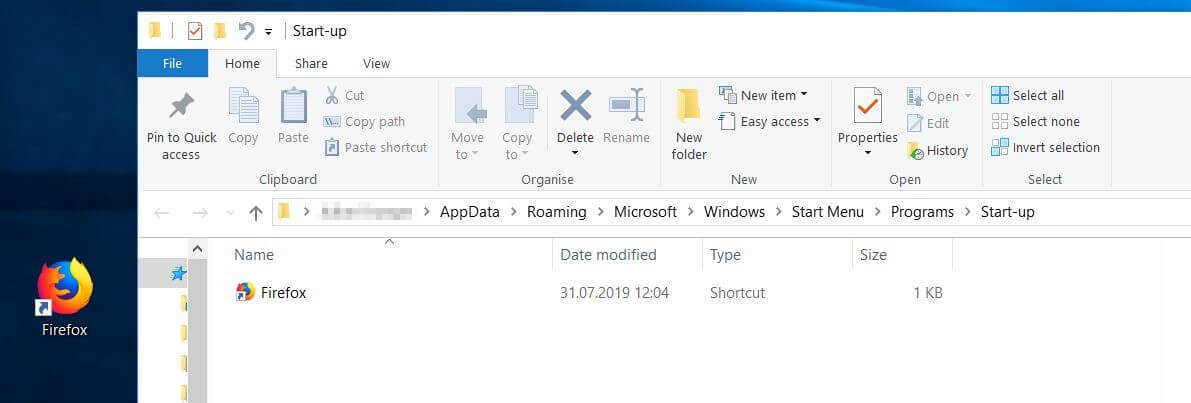 Shortcut in your personal startup folder in Windows 10