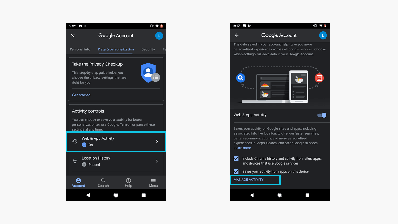 Android: Google settings “Data & personalization”