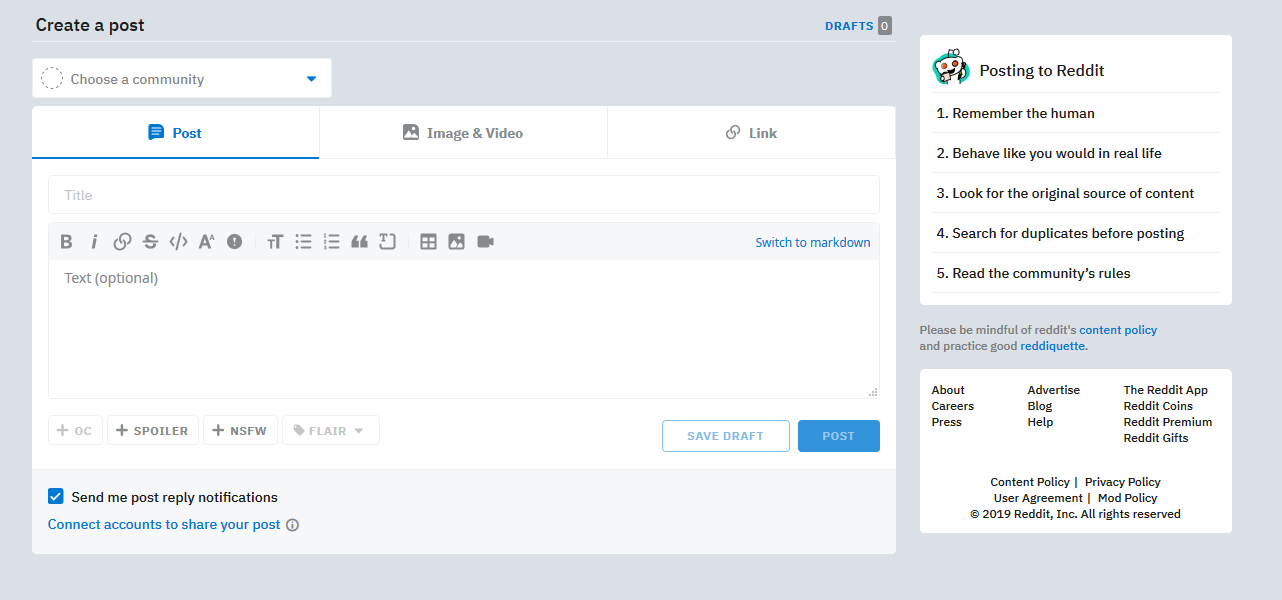 input field for user posts with a link, text, images, or videos