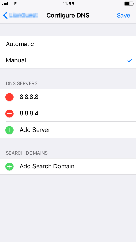 iOS DNS setup with Google servers entered