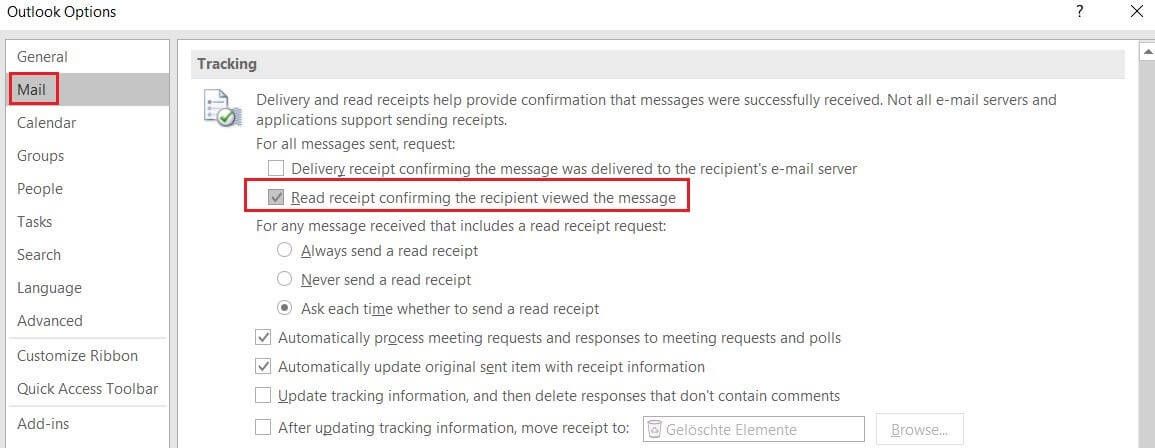 outlook read receipt work with outlook only