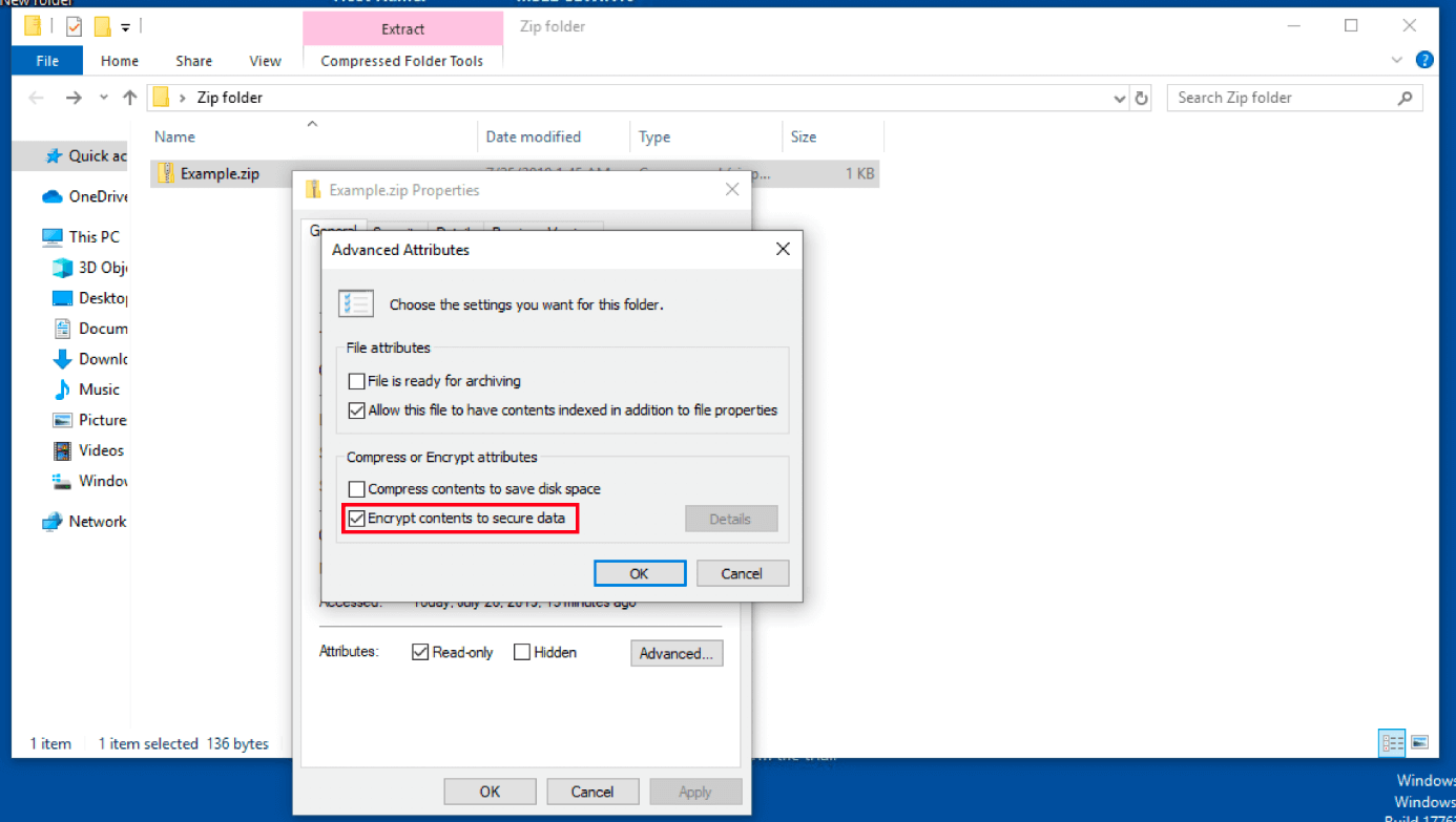 password protect zip folder windows 10