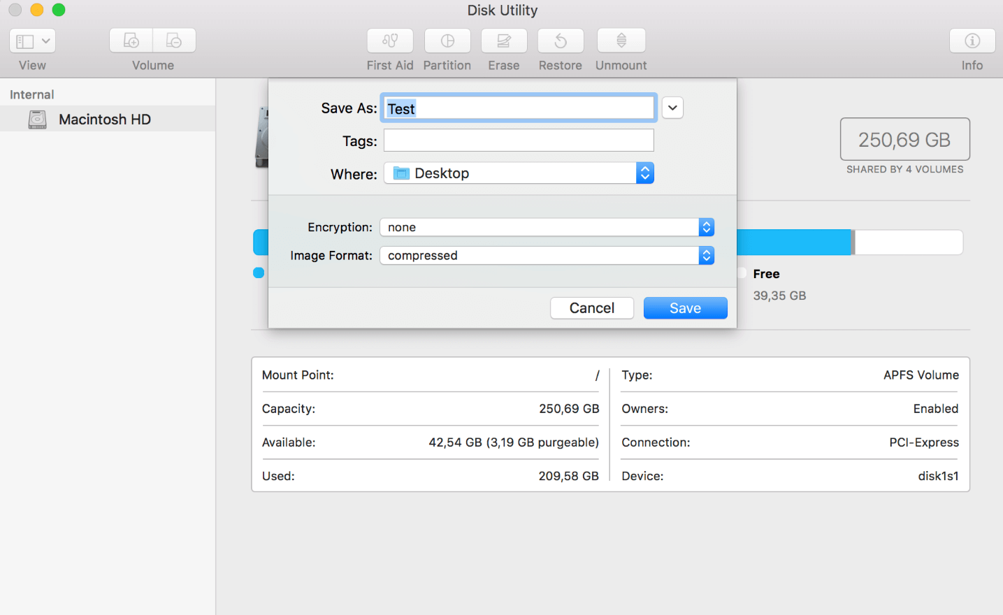 The macOS hard drive service program: File name and save location