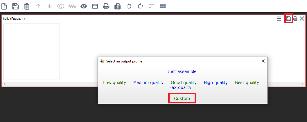 PDF24 Creator menu “select an output profile”