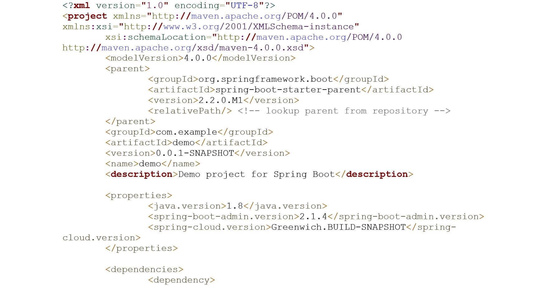 Excerpt from a generated pom.xml Maven configuration file