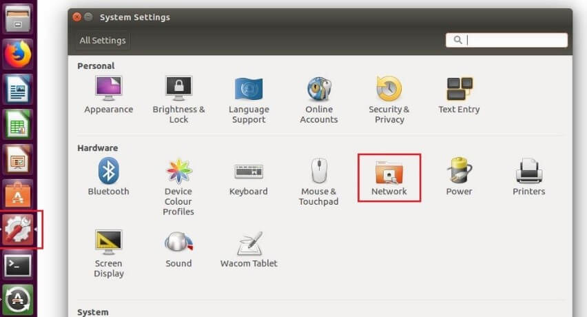 Ubuntu system settings