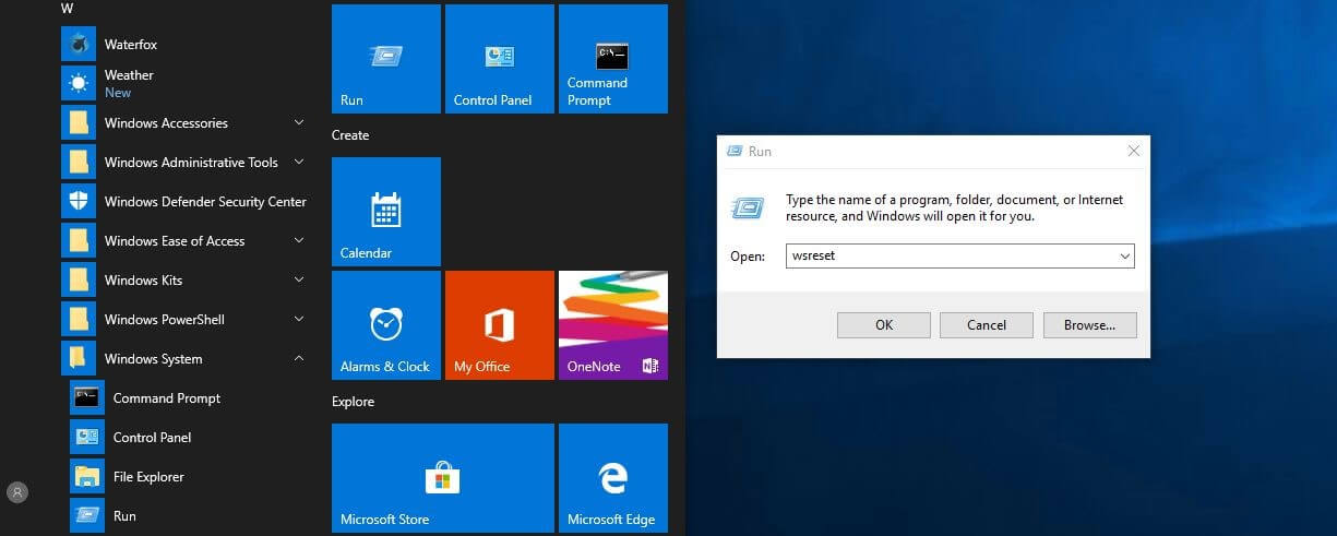 Windows 10: Launching wsreset using “Run”