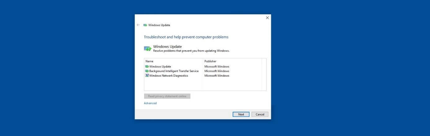 Troubleshooter: Windows update