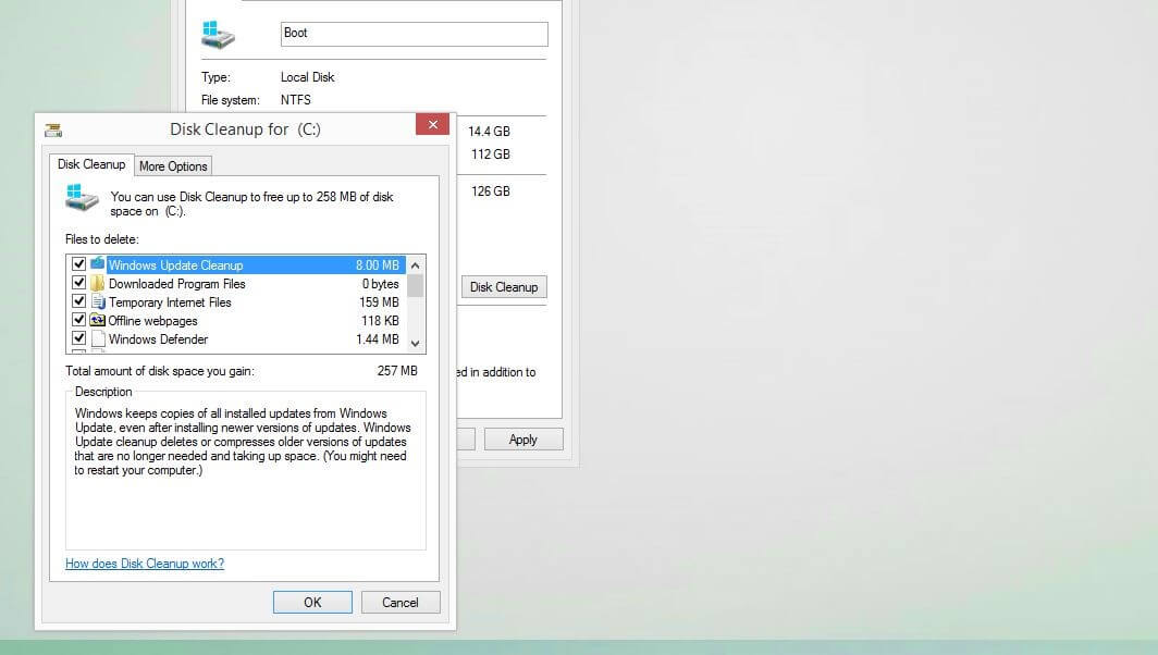 Disk Cleanup for the boot drive in Windows 10