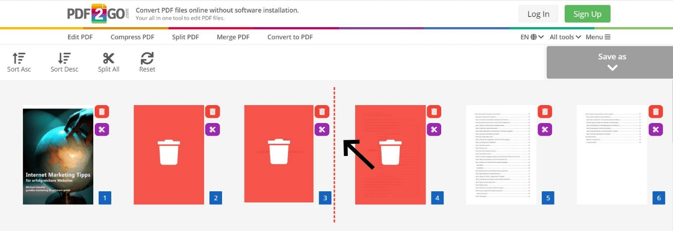 A PDF is edited with PDF2GO
