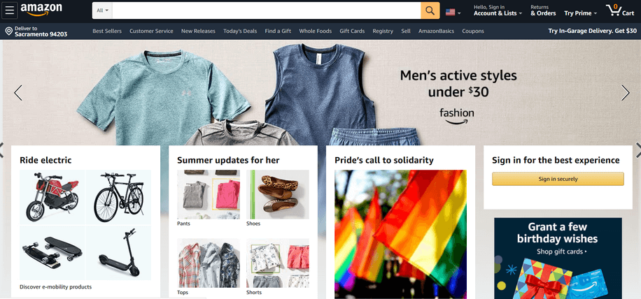 Amazon homepage – example of an online store
