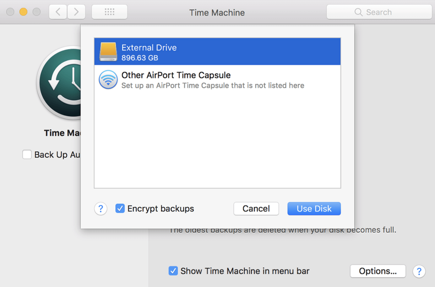 macOS message: Using a storage medium as a backup disk 