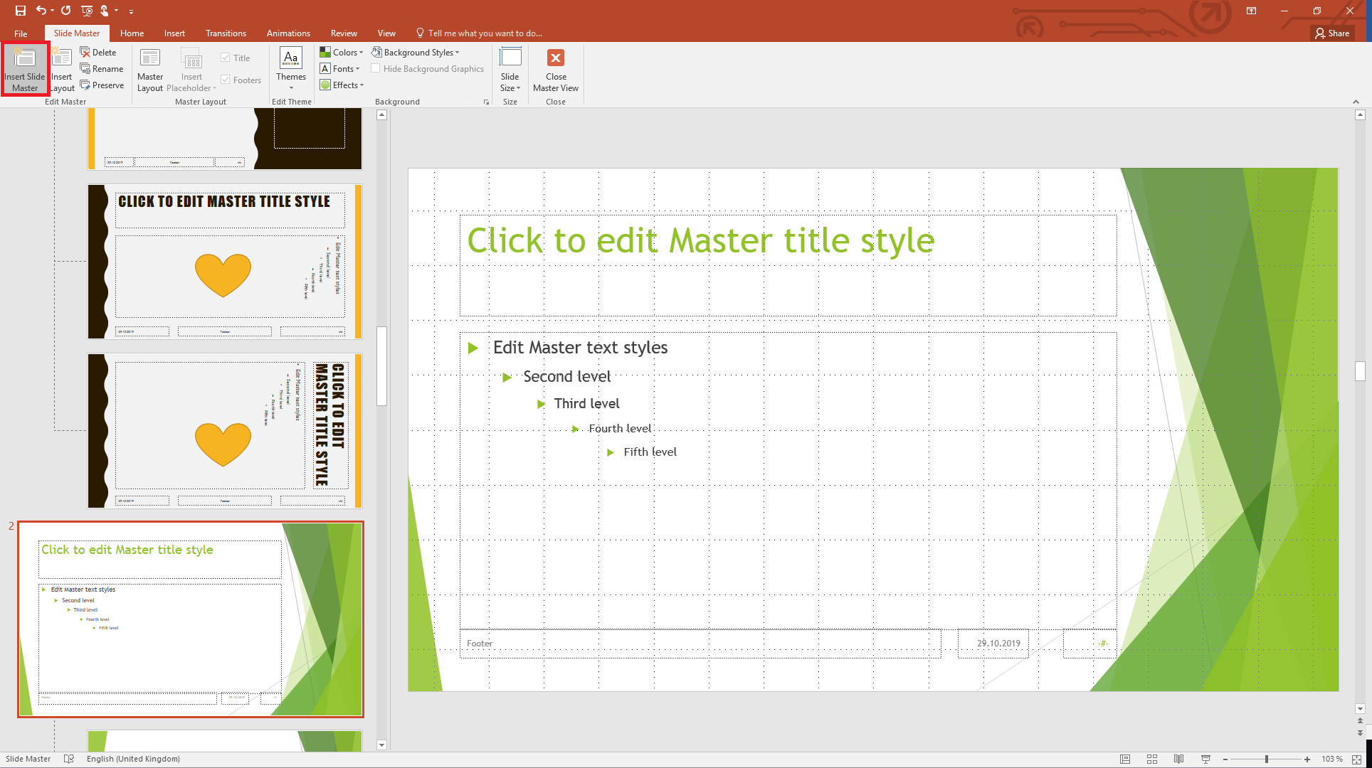 Creating a second slide master in PowerPoint 2019
