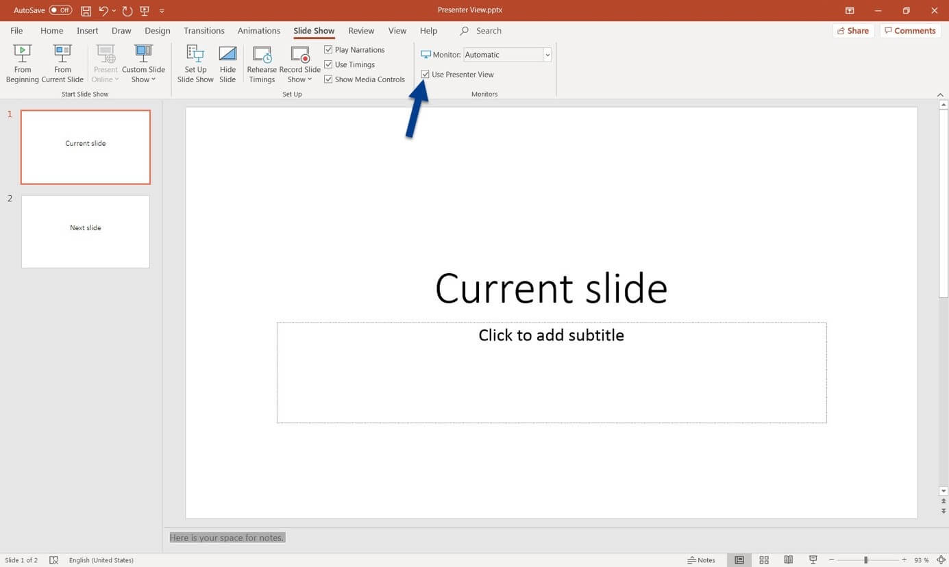 powerpoint use presenter view grayed out