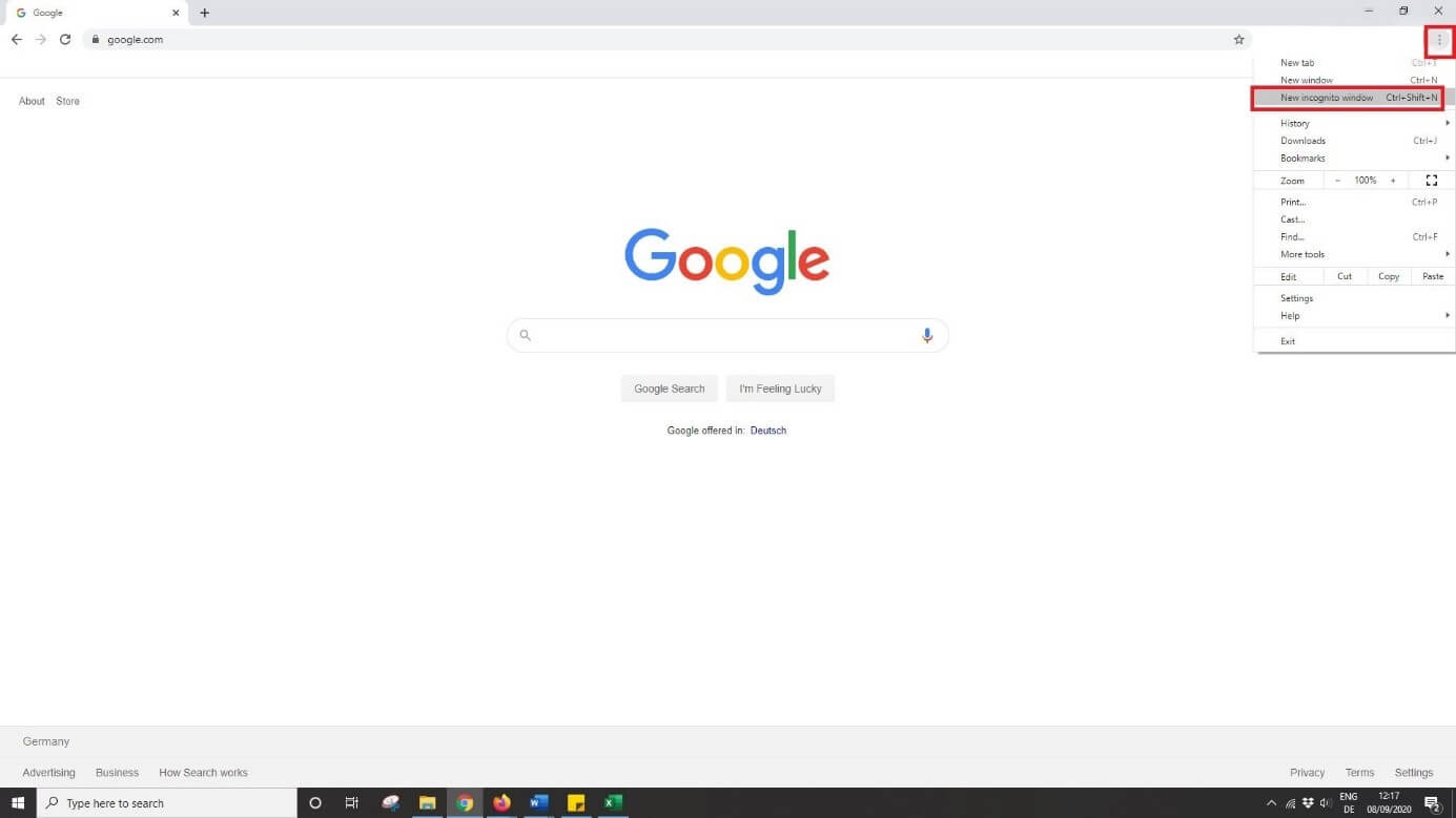 Launch new incognito window in Google Chrome