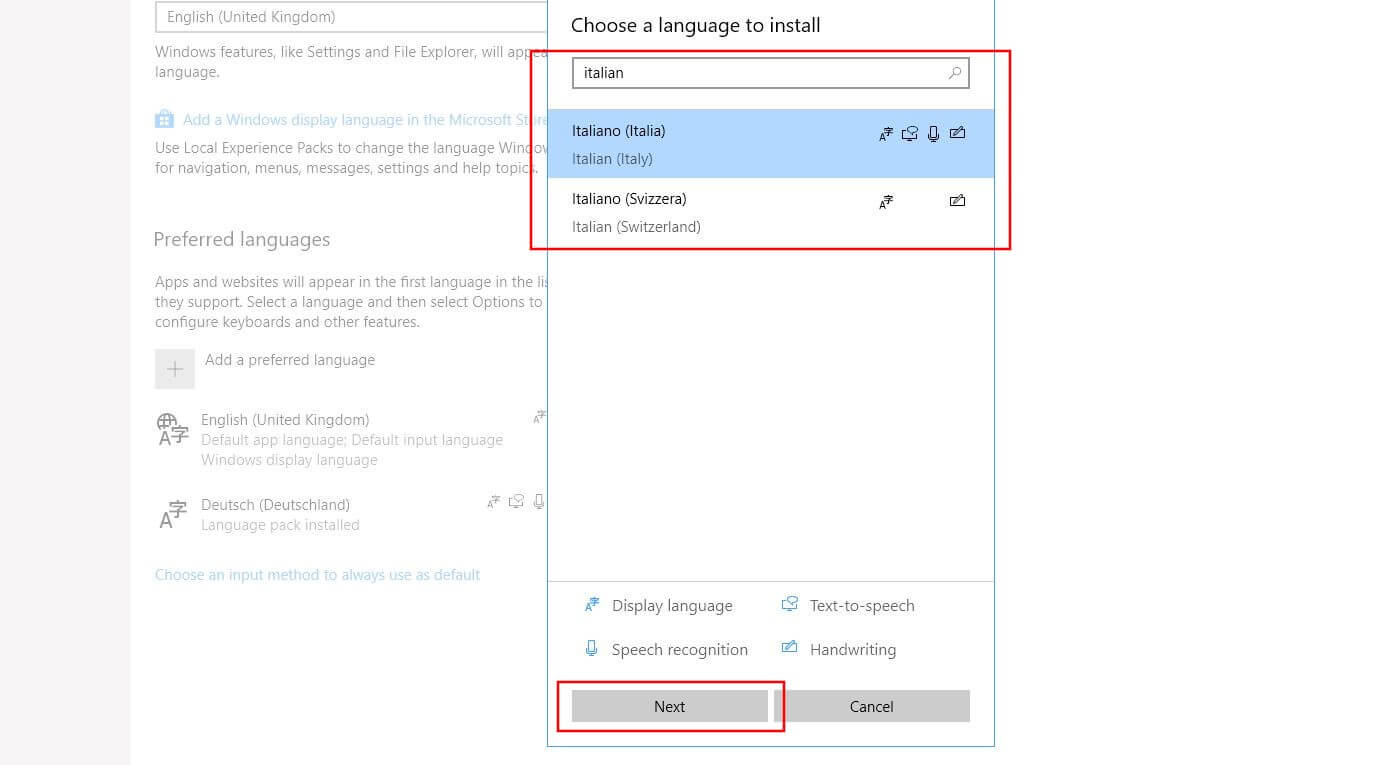 Windows 10 dialog: “Choose a language to install”