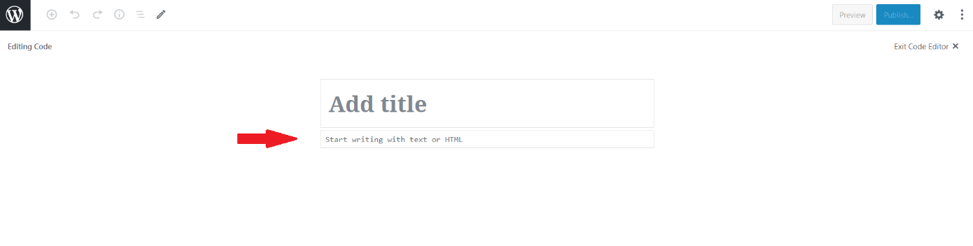 Code Editor in the WordPress backend, showing a blank page where you can paste copied content