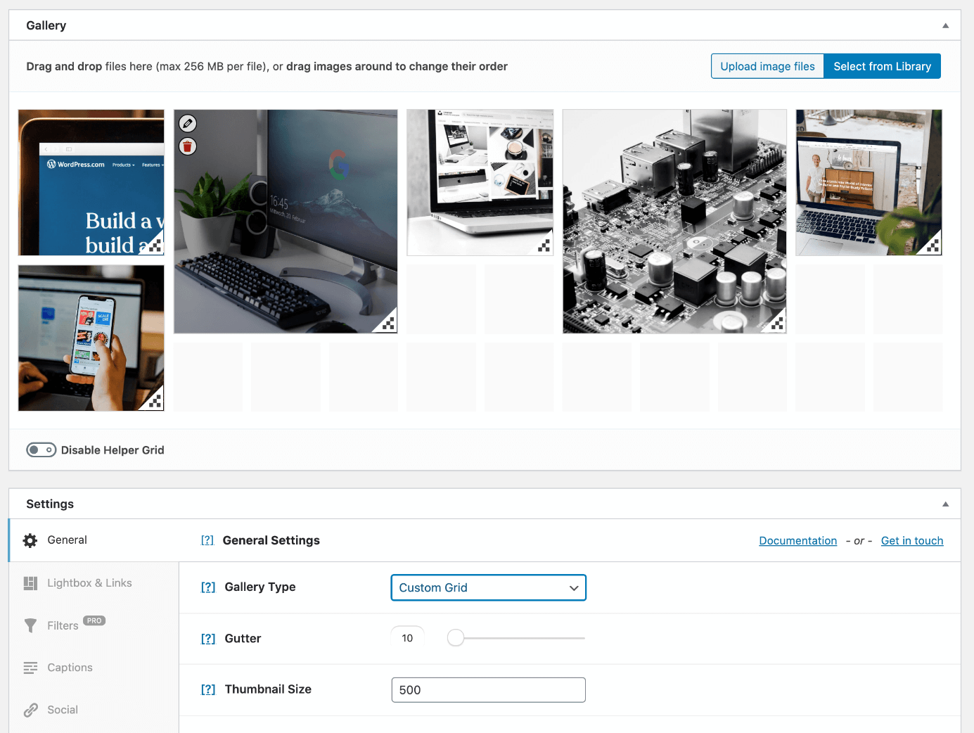 When using the custom grid gallery type, you can individually customize the sizes of your images